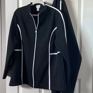 Chicos Zenergy size 3 (16W) Black with white trim jacket with matching pants.